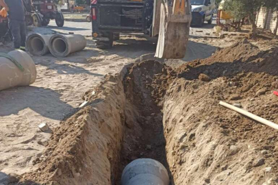 Manisa Gölmarmara'da yağmursuyu hattı çalışması