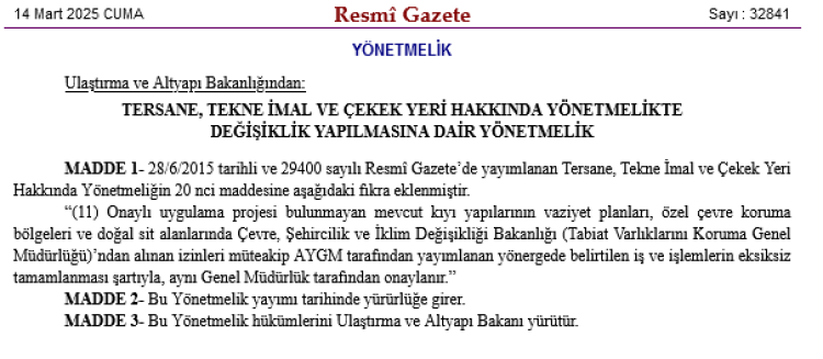 Kıyı tesisleri ve tersanelere yeni düzenleme
