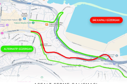 Trabzon’da asfalt çalışması için yol geçici olarak kapandı