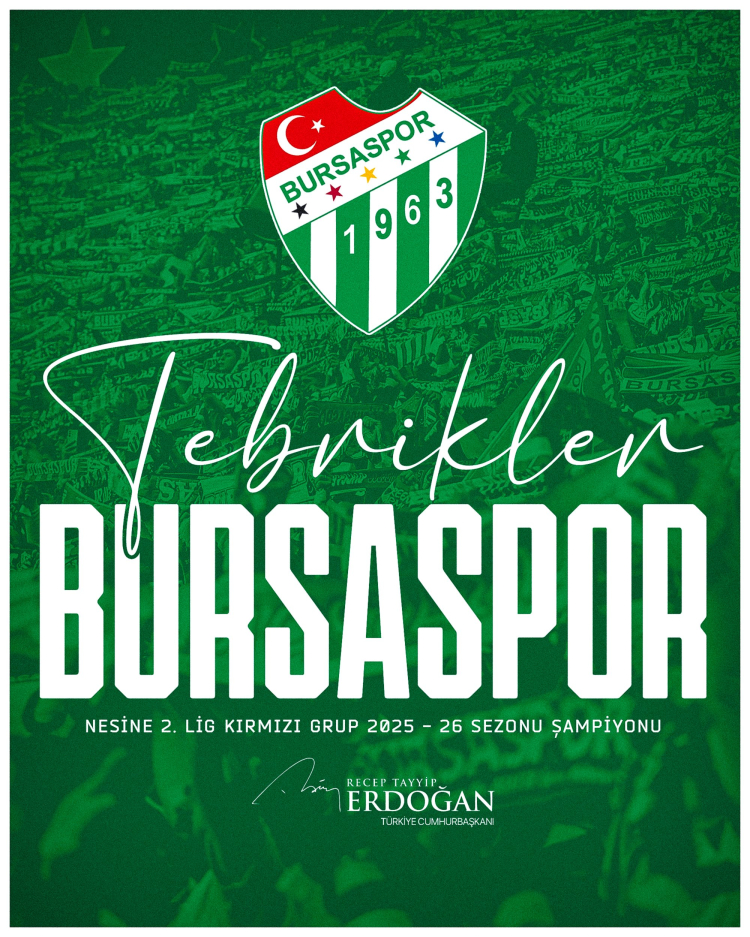 Cumhurbaşkanı Erdoğan’dan Bursaspor’a tebrik mesajı