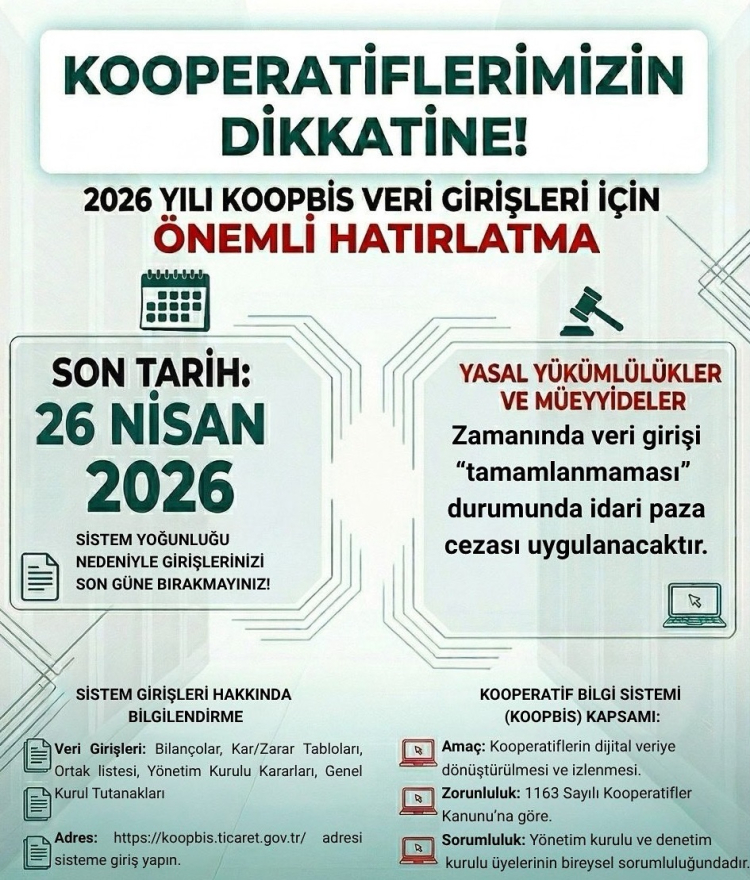 Kooperatiflerde dijital dönem… KOOPBİS 26 Nisan’da tam kapasite devrede