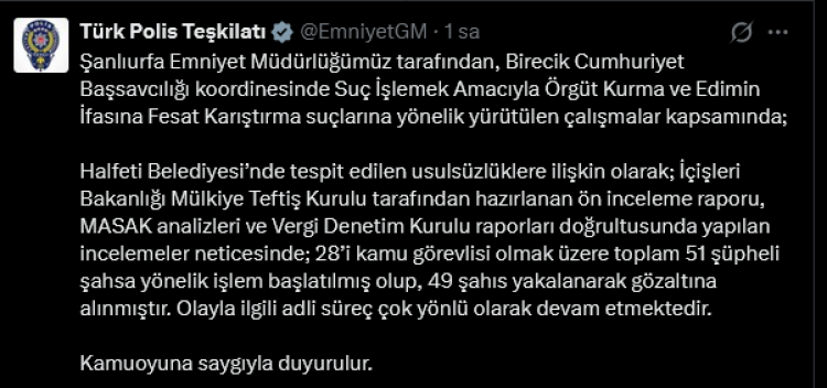 Halfeti Belediyesi’ne operasyon: 49 gözaltı!