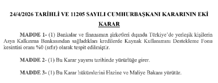 Asya Kalkınma Bankası kredilerinde KKDF kesintisi sıfırlandı