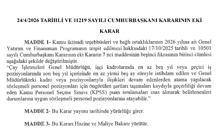 Çay İşletmeleri’ne personel atamalarında 40 yaş şartı aranmayacak