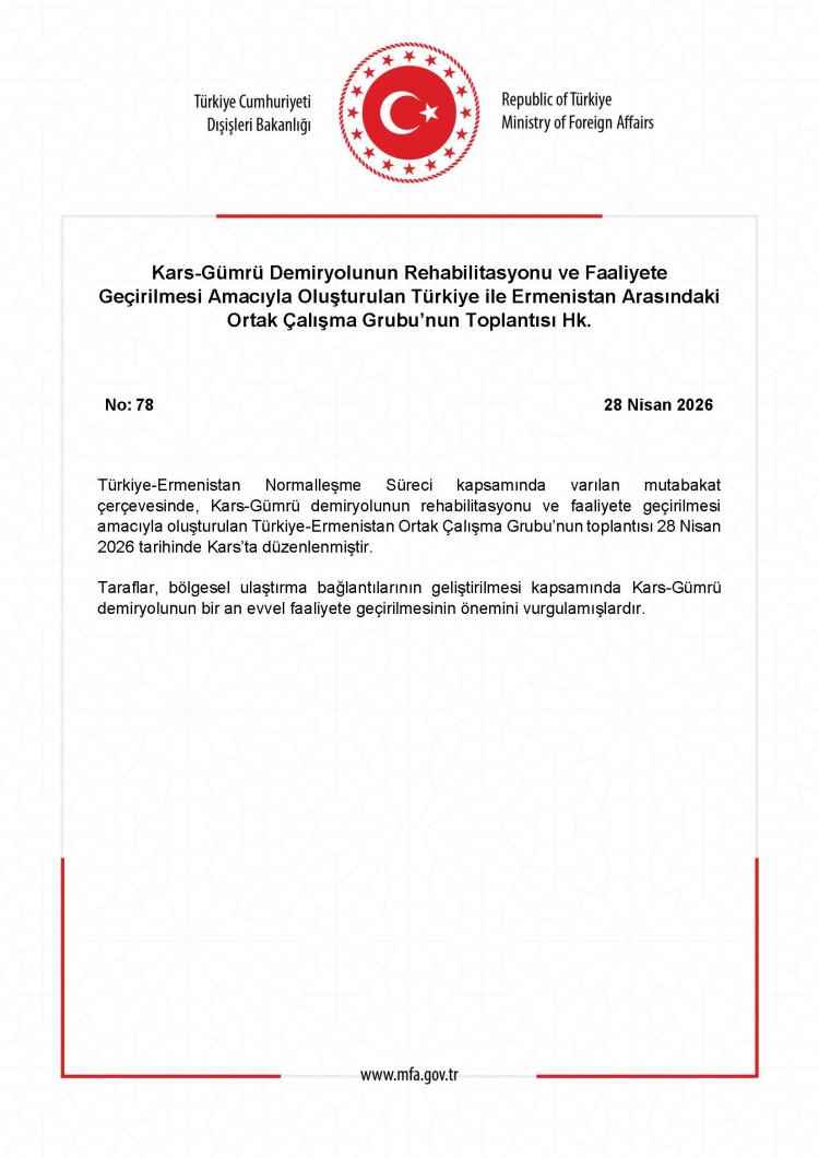 Dışişleri duyurdu: Kars-Gümrü demiryolu için kritik toplantı