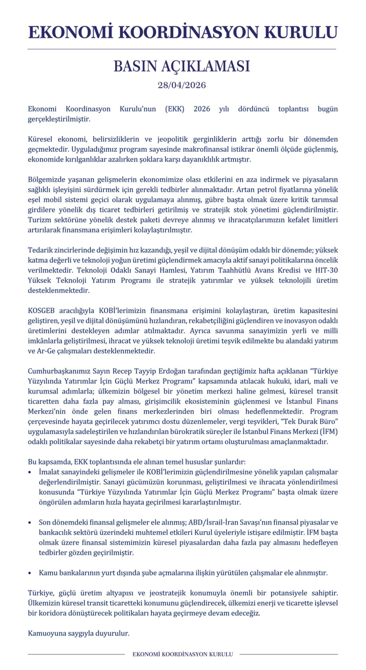 Sanayi, finans ve küresel riskler EKK’da görüşüldü