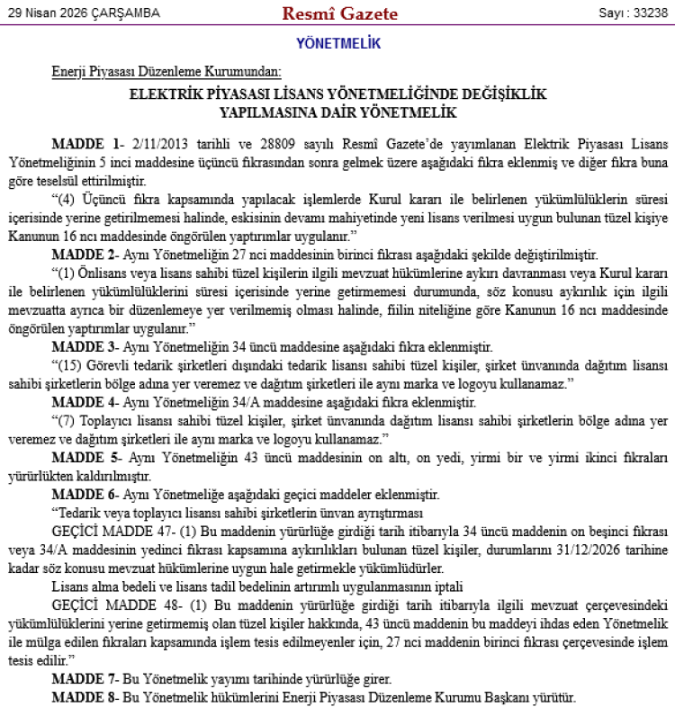 Elektrik piyasasında yeni kurallar… Şirket isimlerine sınırlama