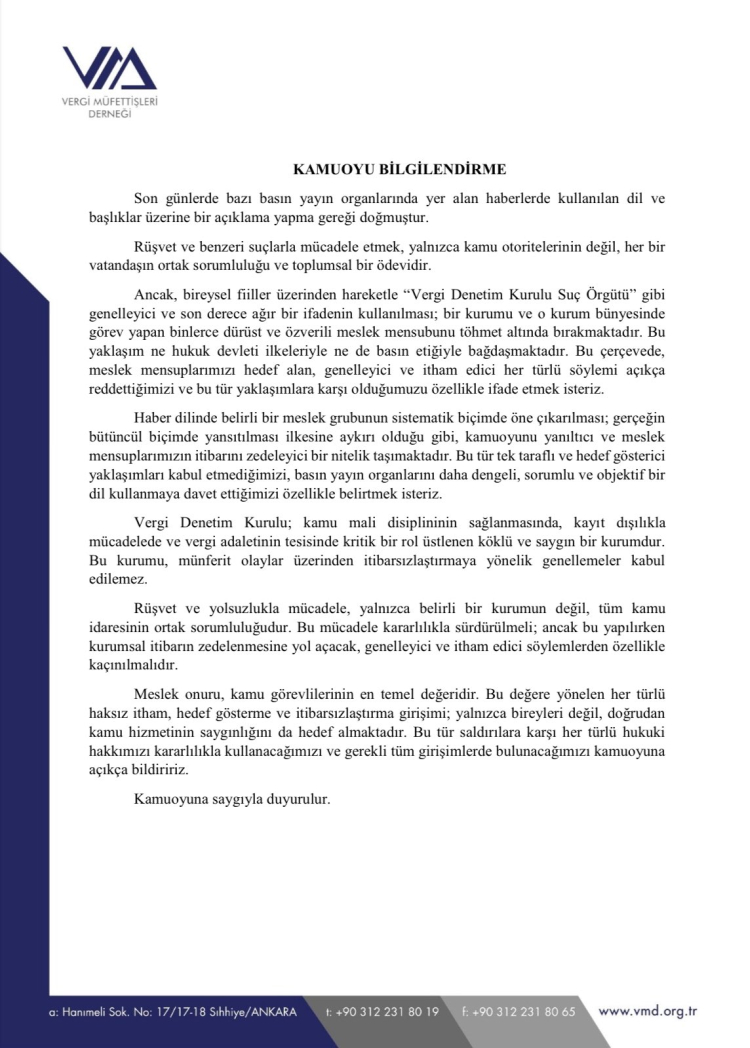 Vergi Müfettişleri: Kurulumuz hedef gösterilemez