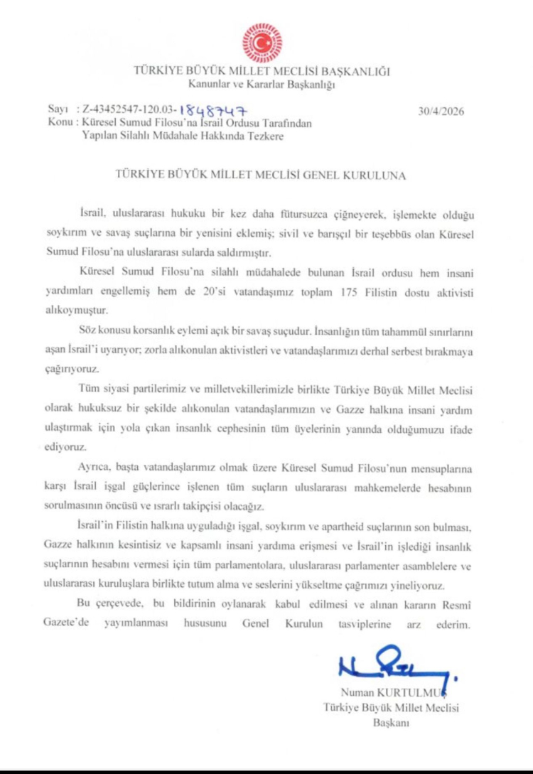 TBMM’den Sumud Filosu saldırısına oy birliğiyle kınama! Korsanlık ve savaş suçudur
