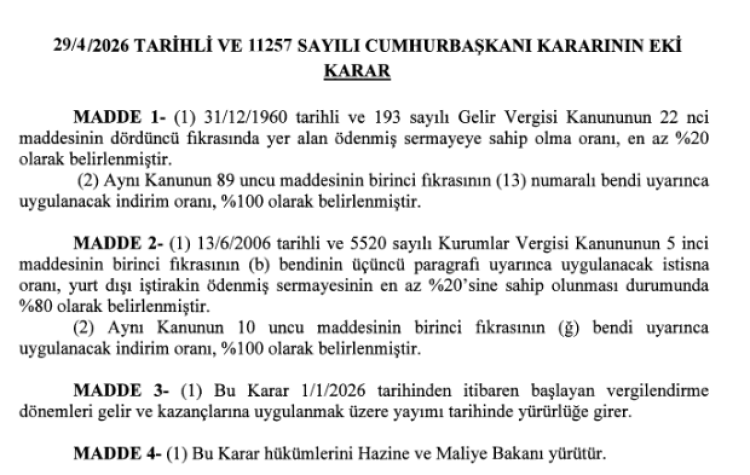 Vergi düzenlemesinde yeni oranlar Resmi Gazete’de