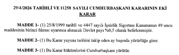 İşsizlik Sigortası Fonu’nda devlet payı yarıya indirildi