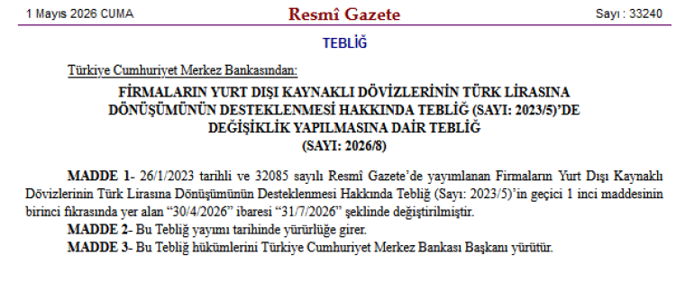 Merkez’den döviz dönüşüm desteğine süre uzatımı