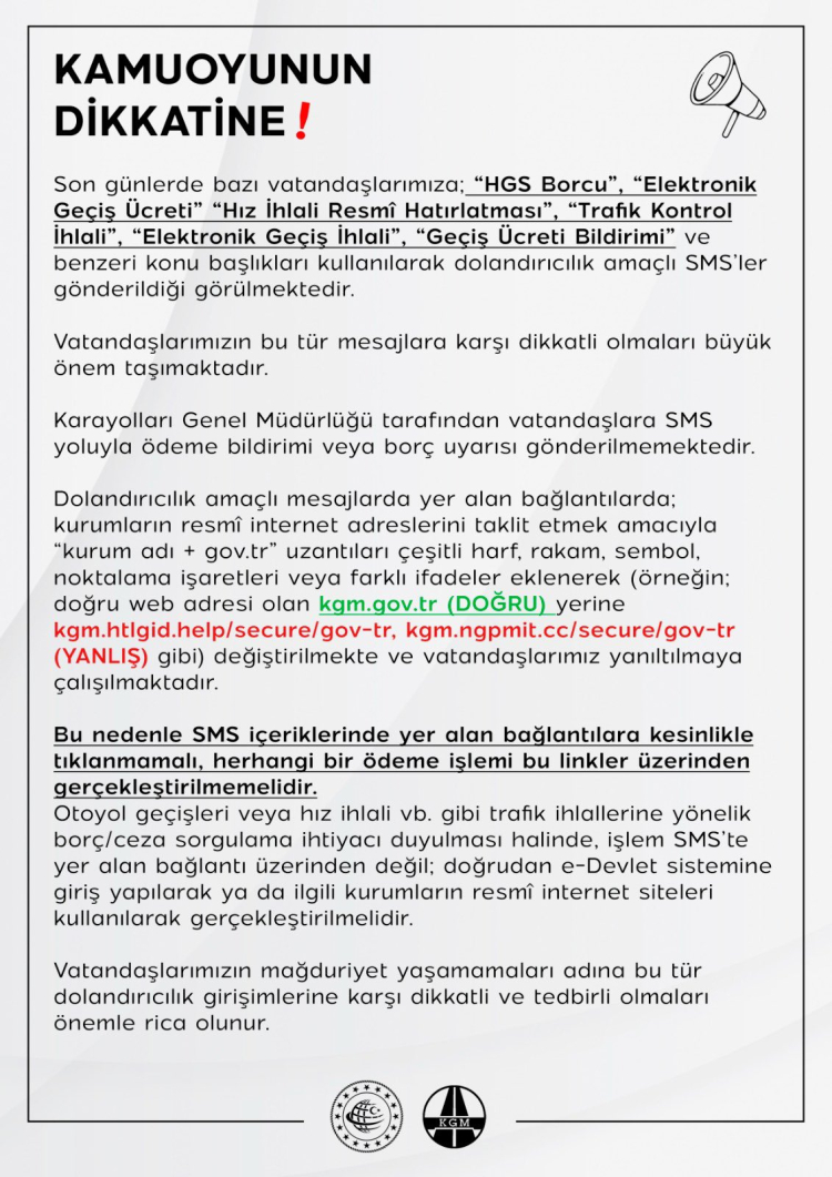 KGM uyardı: ‘HGS borcu’ mesajlarına dikkat!