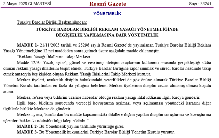 Avukatlara reklam denetiminde yeni dönem… Takip Merkezi kuruluyor