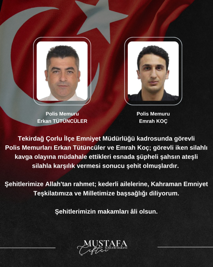Tekirdağ’da acı olay! Silahlı kavgaya müdahale eden 2 polis şehit oldu