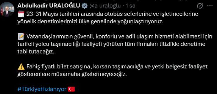 Bayram öncesi otobüs firmalarına sıkı denetim… Korsan taşımacılığa geçit yok!