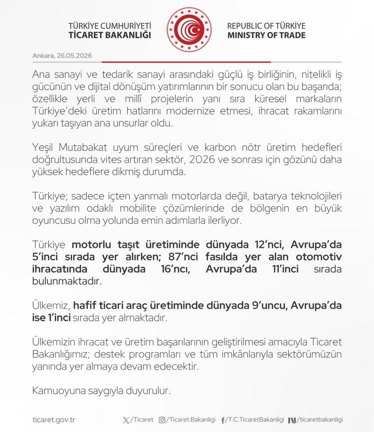 Otomotivde tarihi rekor! İhracat 41,5 milyar dolara ulaştı