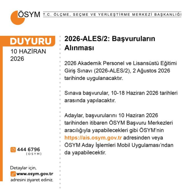 2026-ALES/2 başvuruları başladı