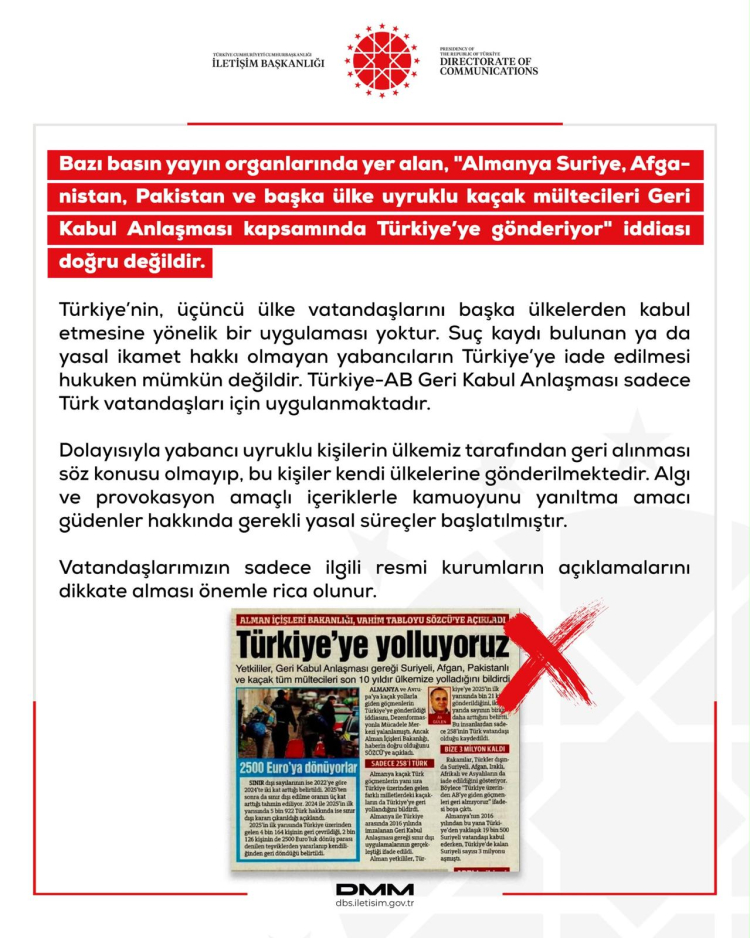 ‘Almanya Kaçak Göçmenleri Türkiye’ye gönderiyor’ iddialarına DMM’den yalanlama