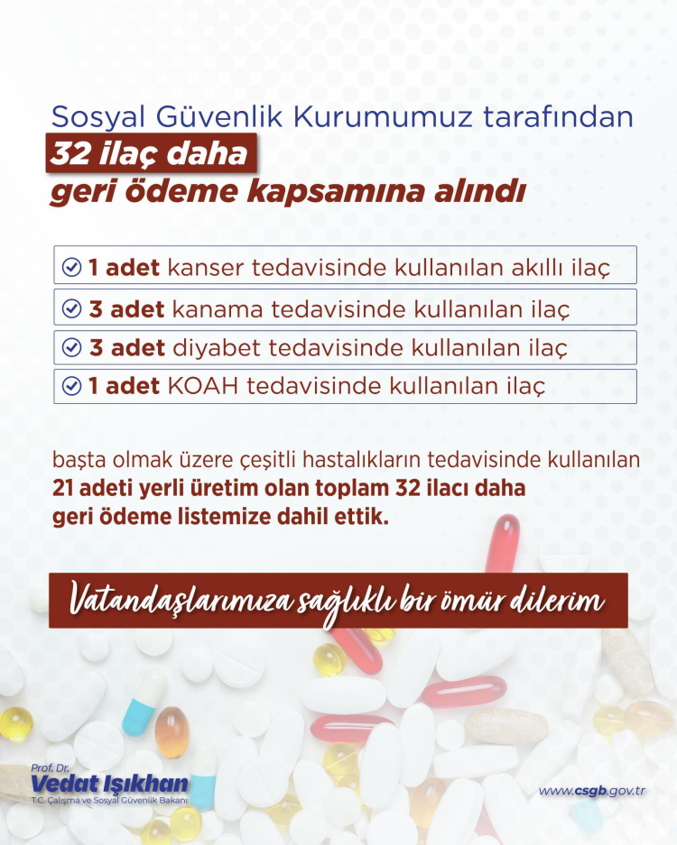 32 yeni ilaç SGK geri ödeme listesinde