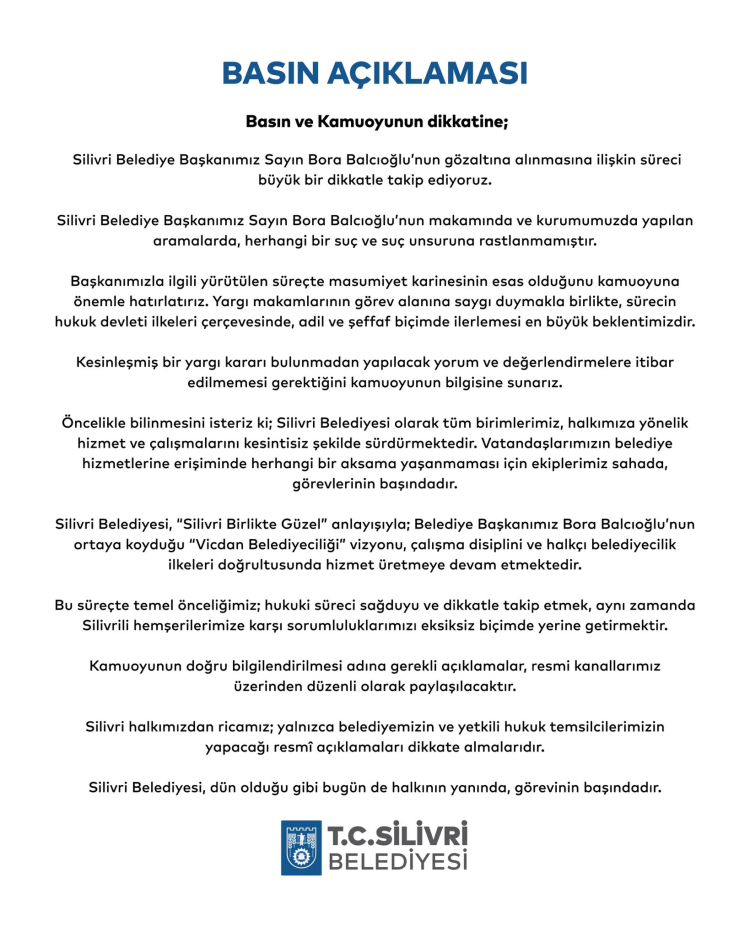 Silivri Belediyesi’nden Başkan Balcıoğlu hakkında açıklama… Hizmetler kesintisiz sürüyor