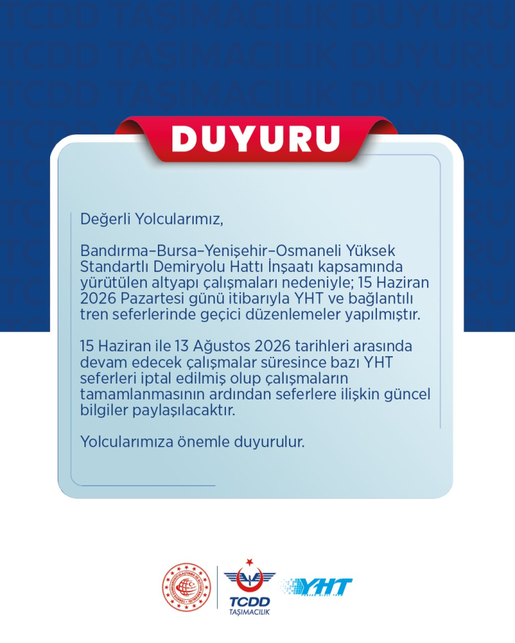 YHT seferlerine inşaat ayarı… 13 Ağustos’a kadar 6 tren seferine iptal