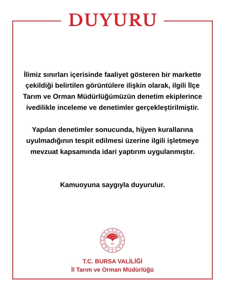 Tarım ve Orman Müdürlüğü Resmi Açıklaması