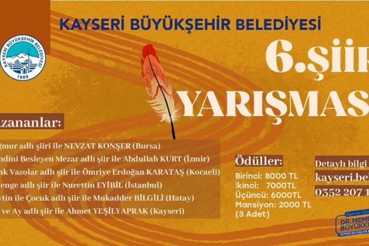 Kayseri Büyükşehir'in şiir yarışması sonuçlandı